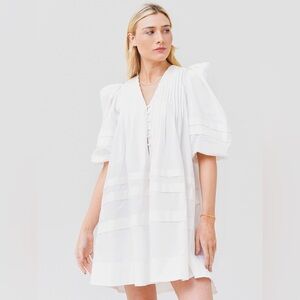 HUNTER BELL Sz M Medium Ivory Off White Jenkins Dress Puff Sleeve